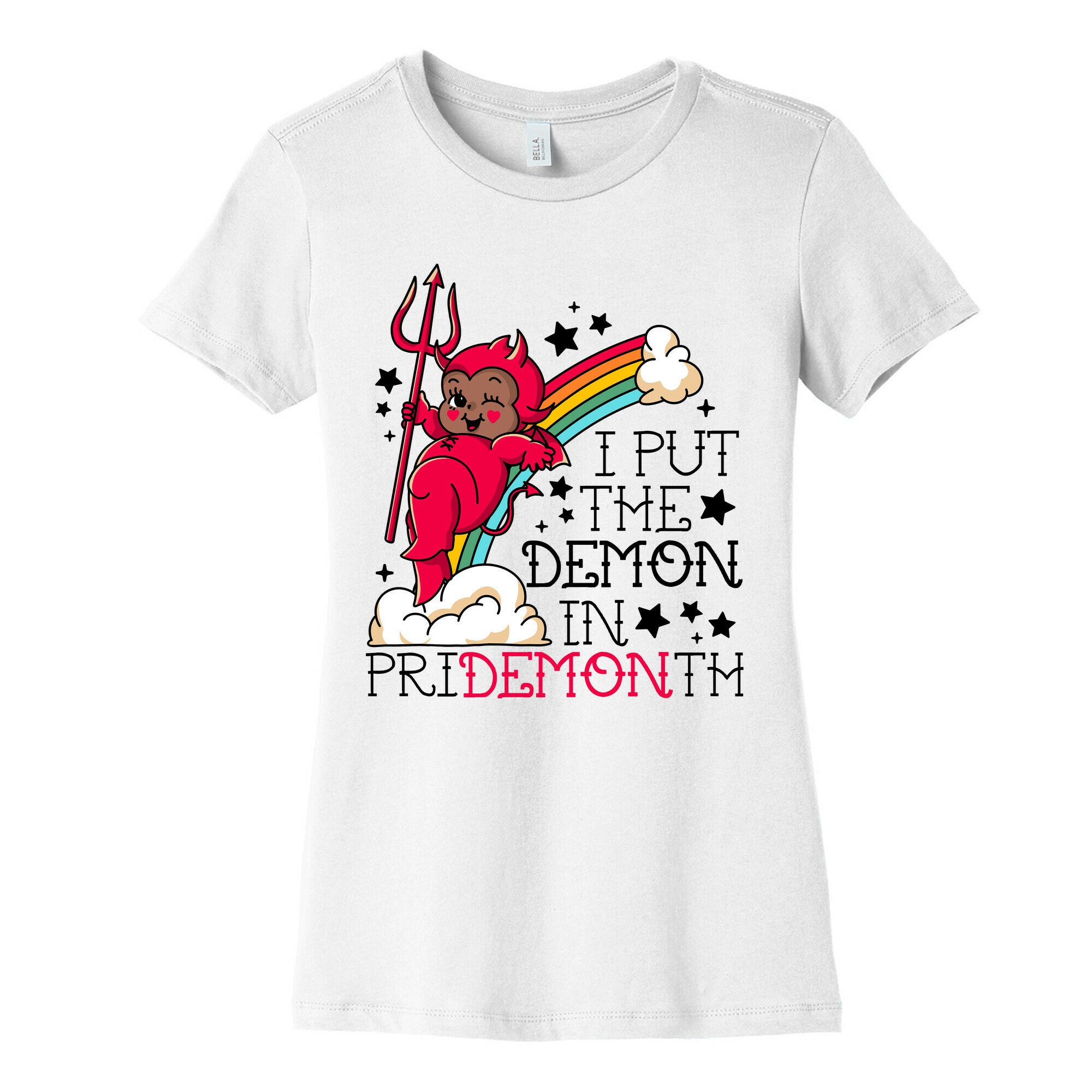 Black Kewpie Devil I Put the DEMON In Pride Month Womens Cotton Tee