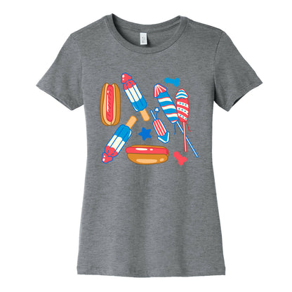 Fourth of July Wieners Pattern Womens Cotton Tee