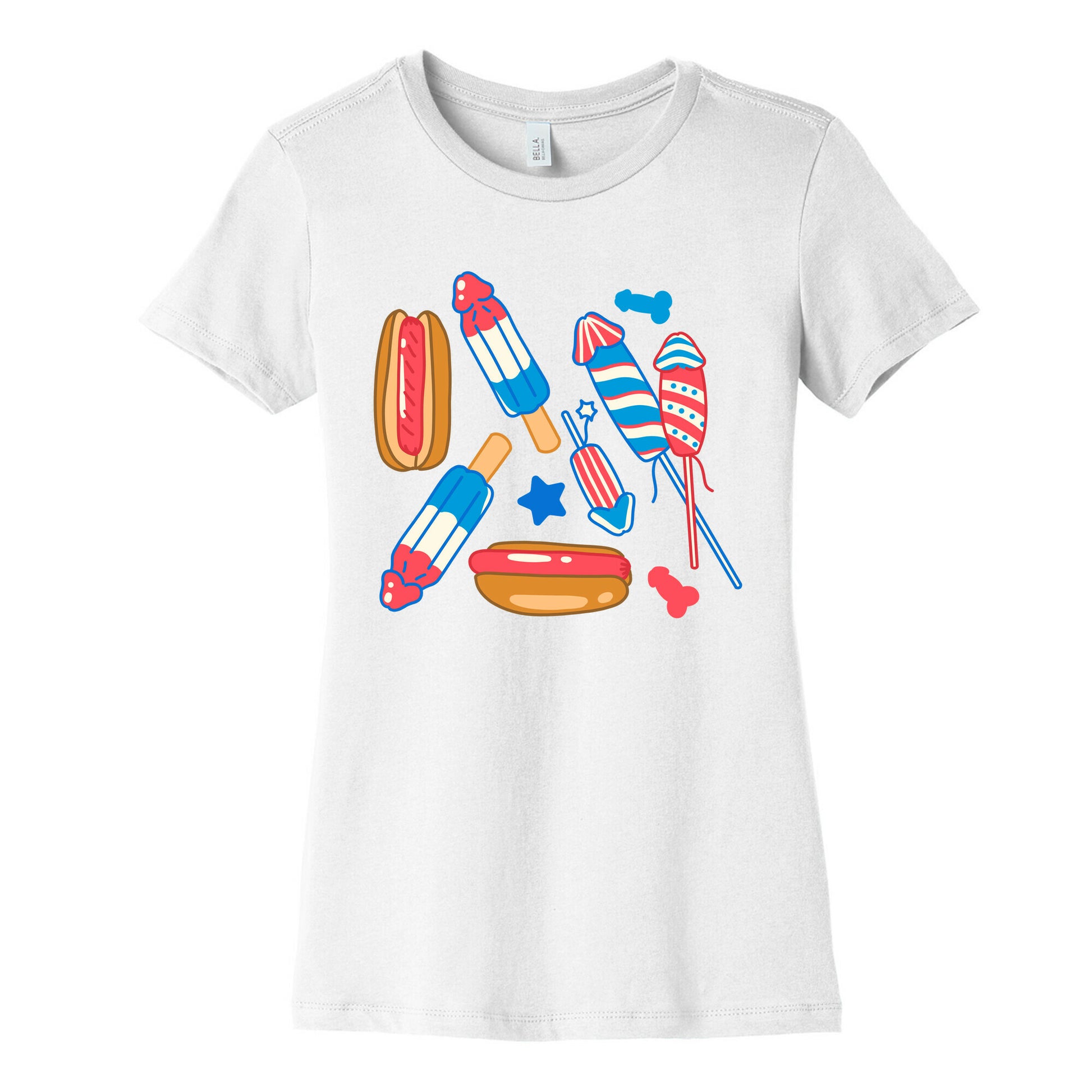 Fourth of July Wieners Pattern Womens Cotton Tee