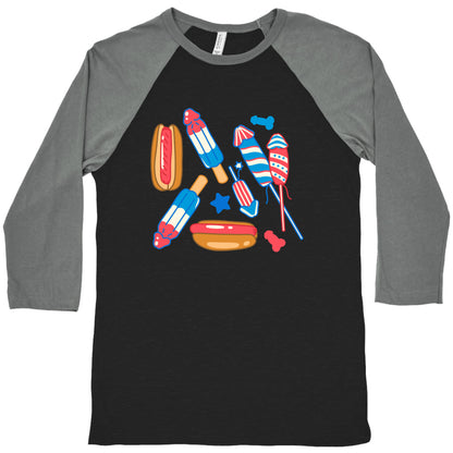 Fourth of July Wieners Pattern Baseball Tee