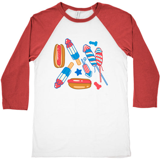 Fourth of July Wieners Pattern Baseball Tee