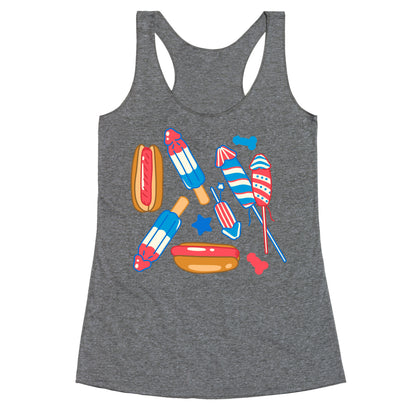 Fourth of July Wieners Pattern Racerback Tank