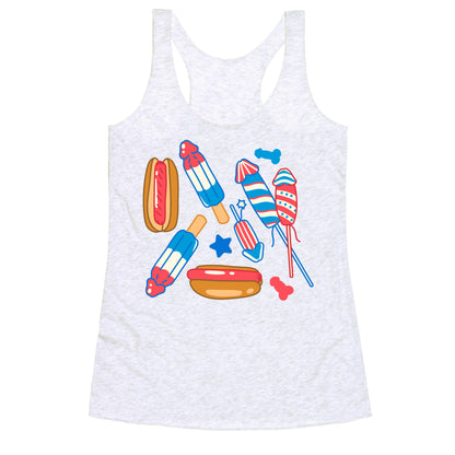 Fourth of July Wieners Pattern Racerback Tank