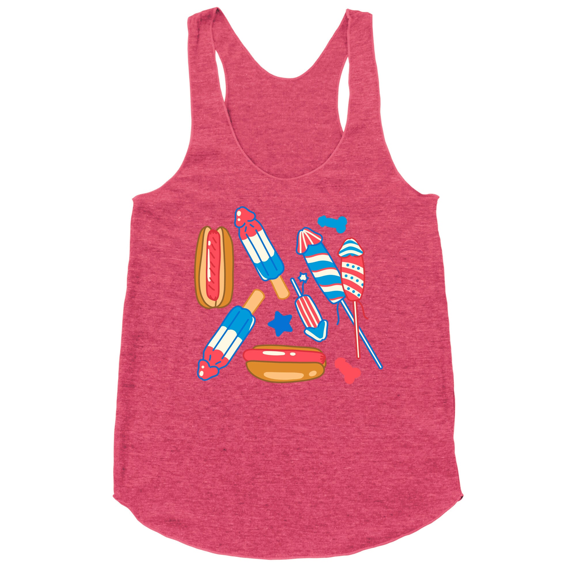 Fourth of July Wieners Pattern Racerback Tank