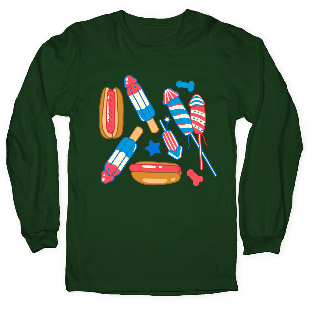 Fourth of July Wieners Pattern Longsleeve Tee