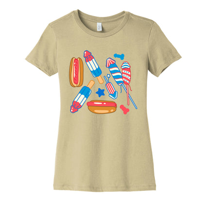 Fourth of July Wieners Pattern Womens Cotton Tee