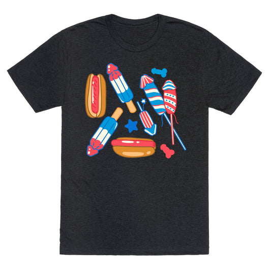 Fourth of July Wieners Pattern Unisex Triblend Tee