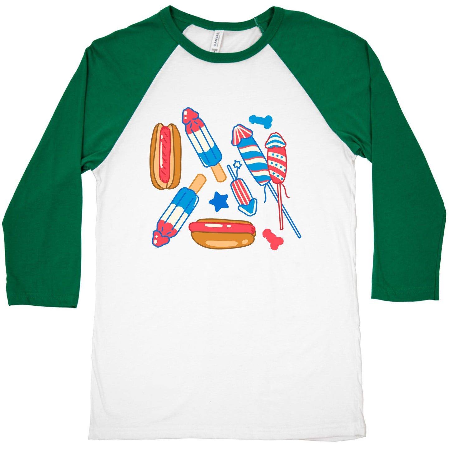 Fourth of July Wieners Pattern Baseball Tee