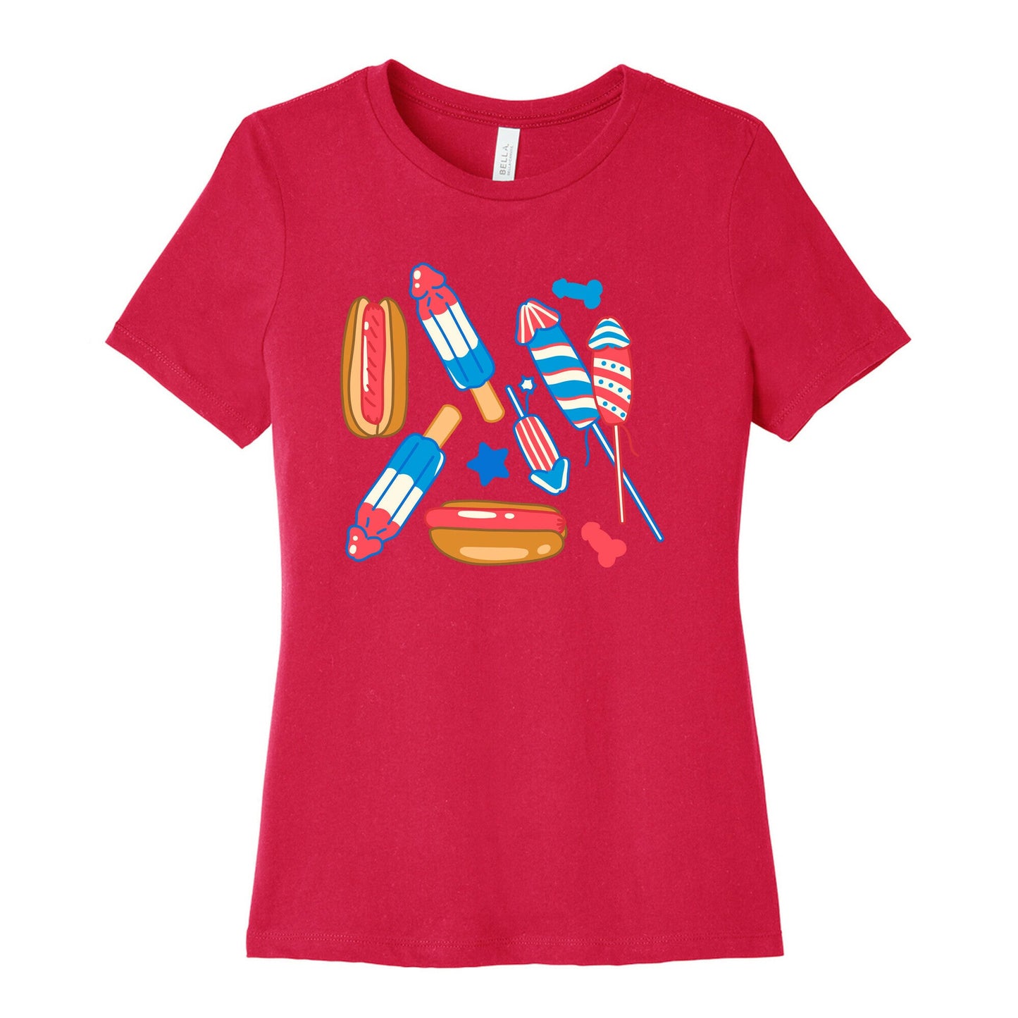 Fourth of July Wieners Pattern Womens Cotton Tee