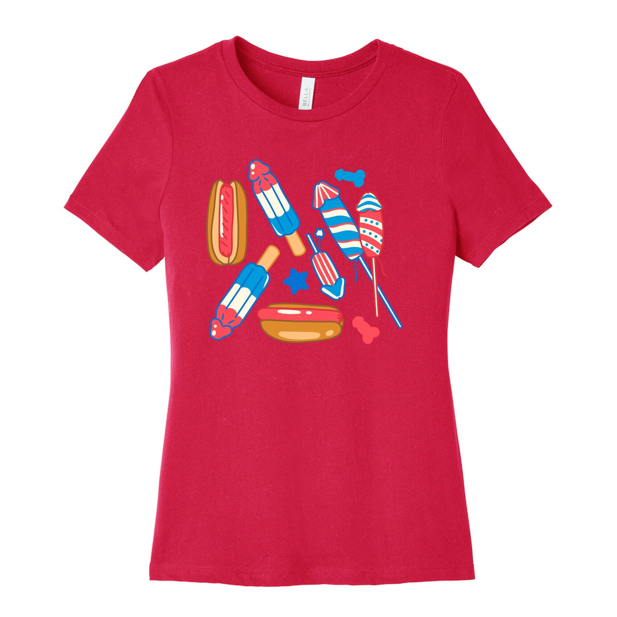 Fourth of July Wieners Pattern Womens Cotton Tee