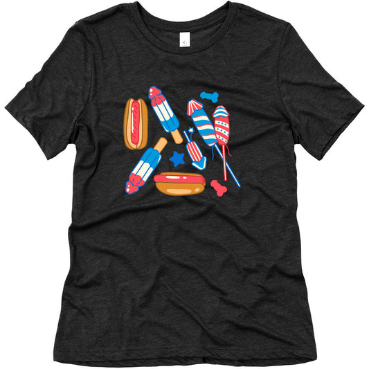 Fourth of July Wieners Pattern Womens Triblend Tee