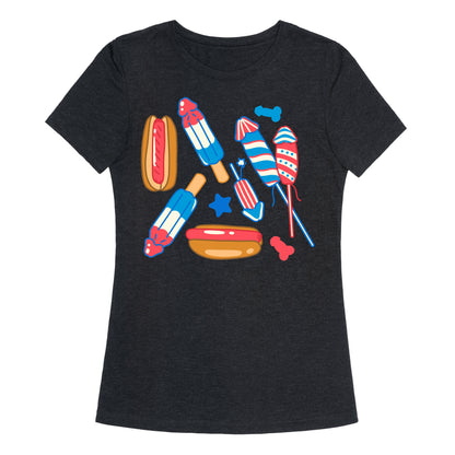 Fourth of July Wieners Pattern Womens Triblend Tee