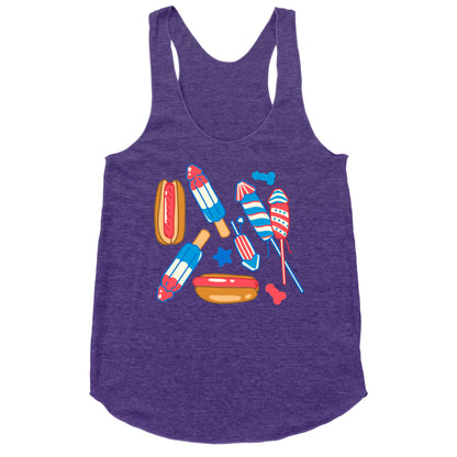 Fourth of July Wieners Pattern Racerback Tank