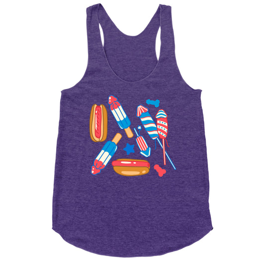Fourth of July Wieners Pattern Racerback Tank