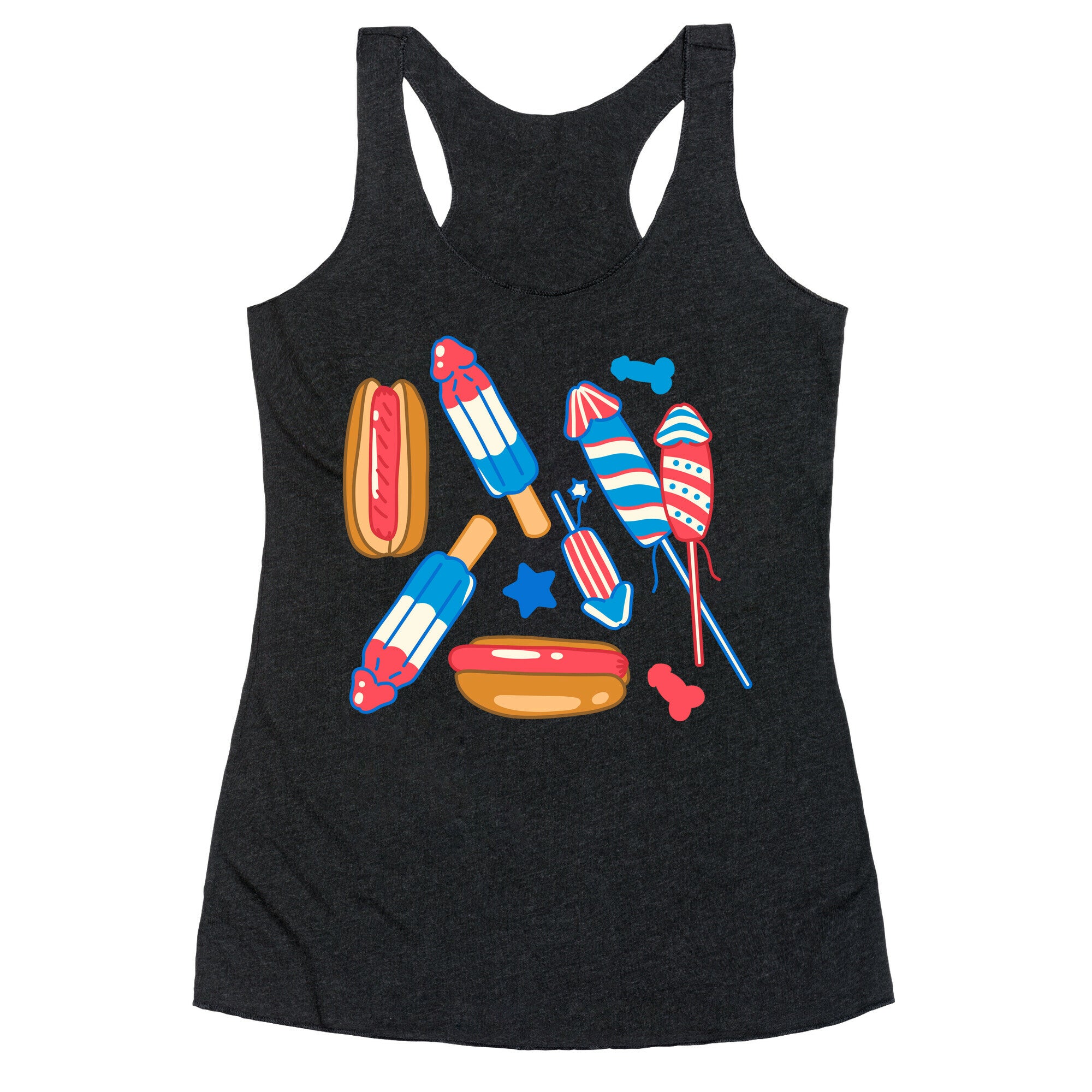 Fourth of July Wieners Pattern Racerback Tank