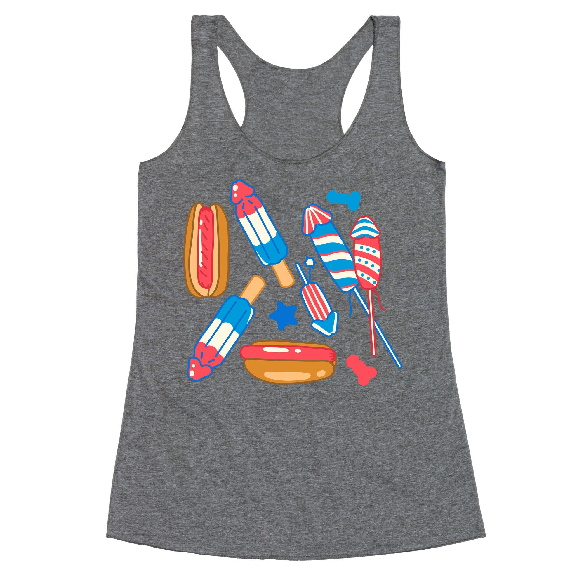 Fourth of July Wieners Pattern Racerback Tank