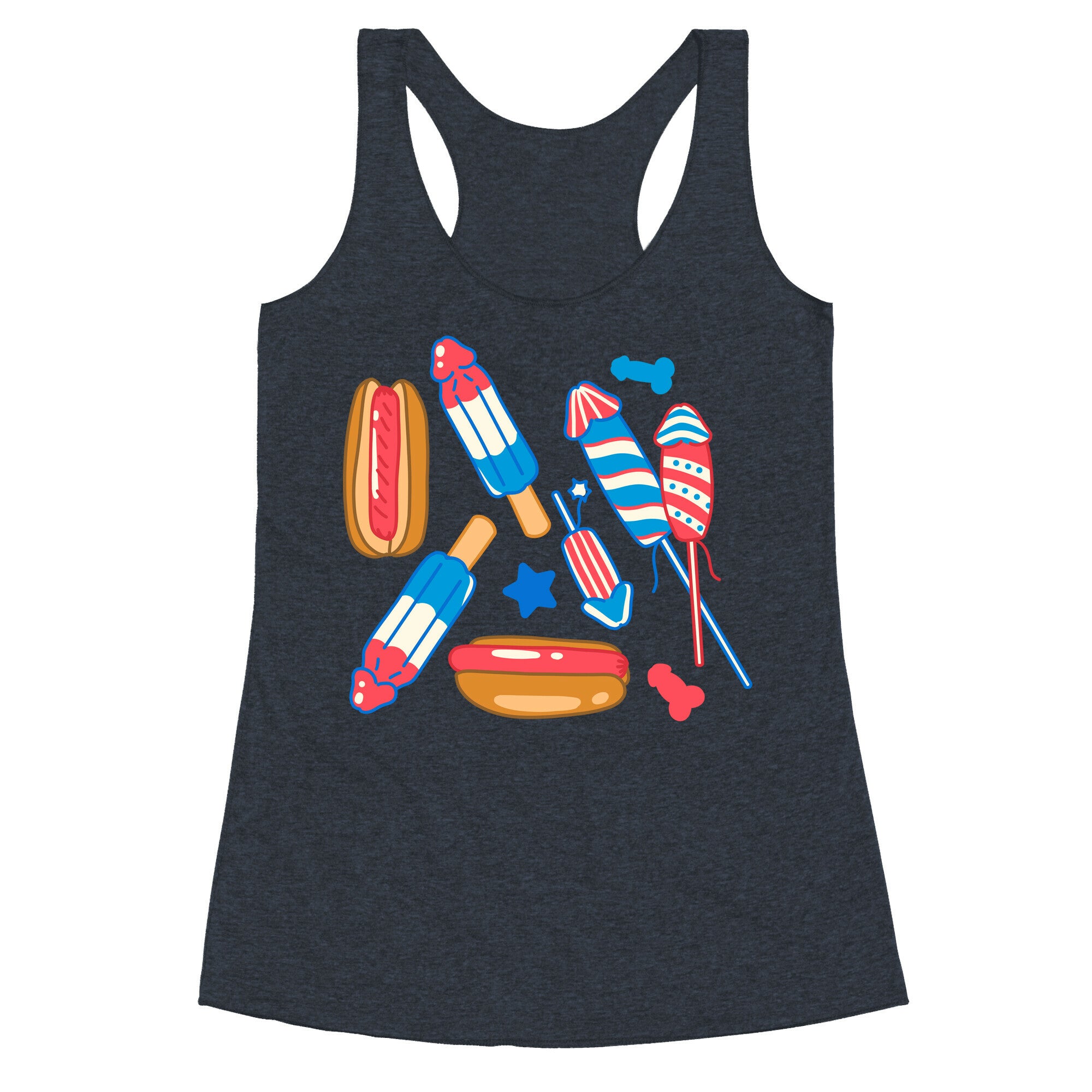 Fourth of July Wieners Pattern Racerback Tank