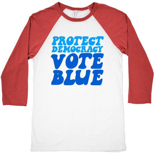 Protect Democracy Vote Blue Baseball Tee