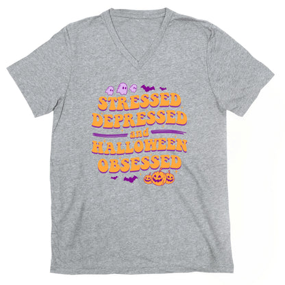 Stressed Depressed & Halloween Obsessed V-Neck