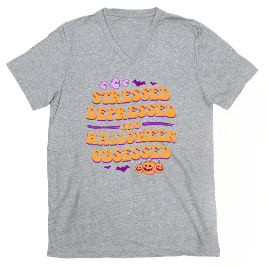 Stressed Depressed & Halloween Obsessed V-Neck