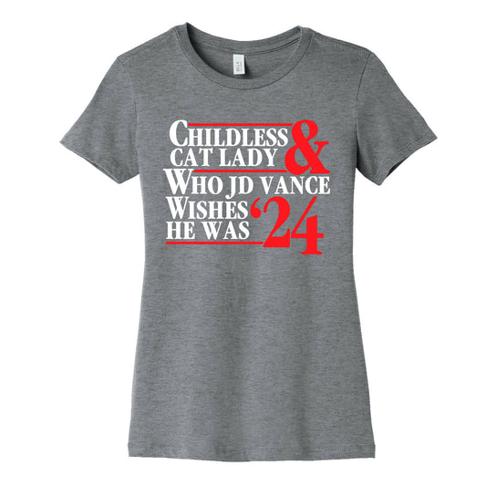 Childless Cat Lady Who JD Vance Wishes He Was Blue White Womens Cotton Tee