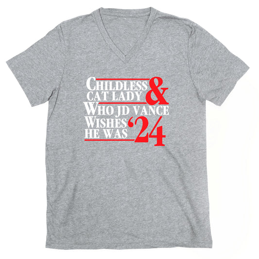 Childless Cat Lady Who JD Vance Wishes He Was Blue White V-Neck