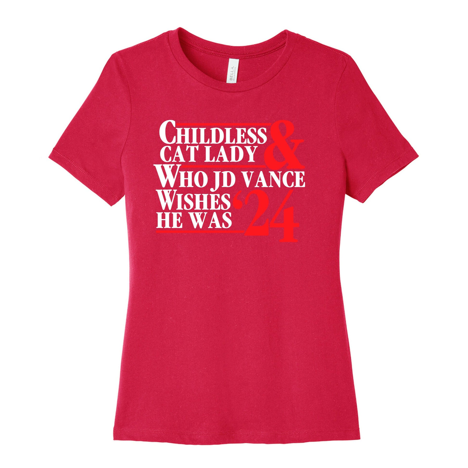 Childless Cat Lady Who JD Vance Wishes He Was Blue White Womens Cotton Tee