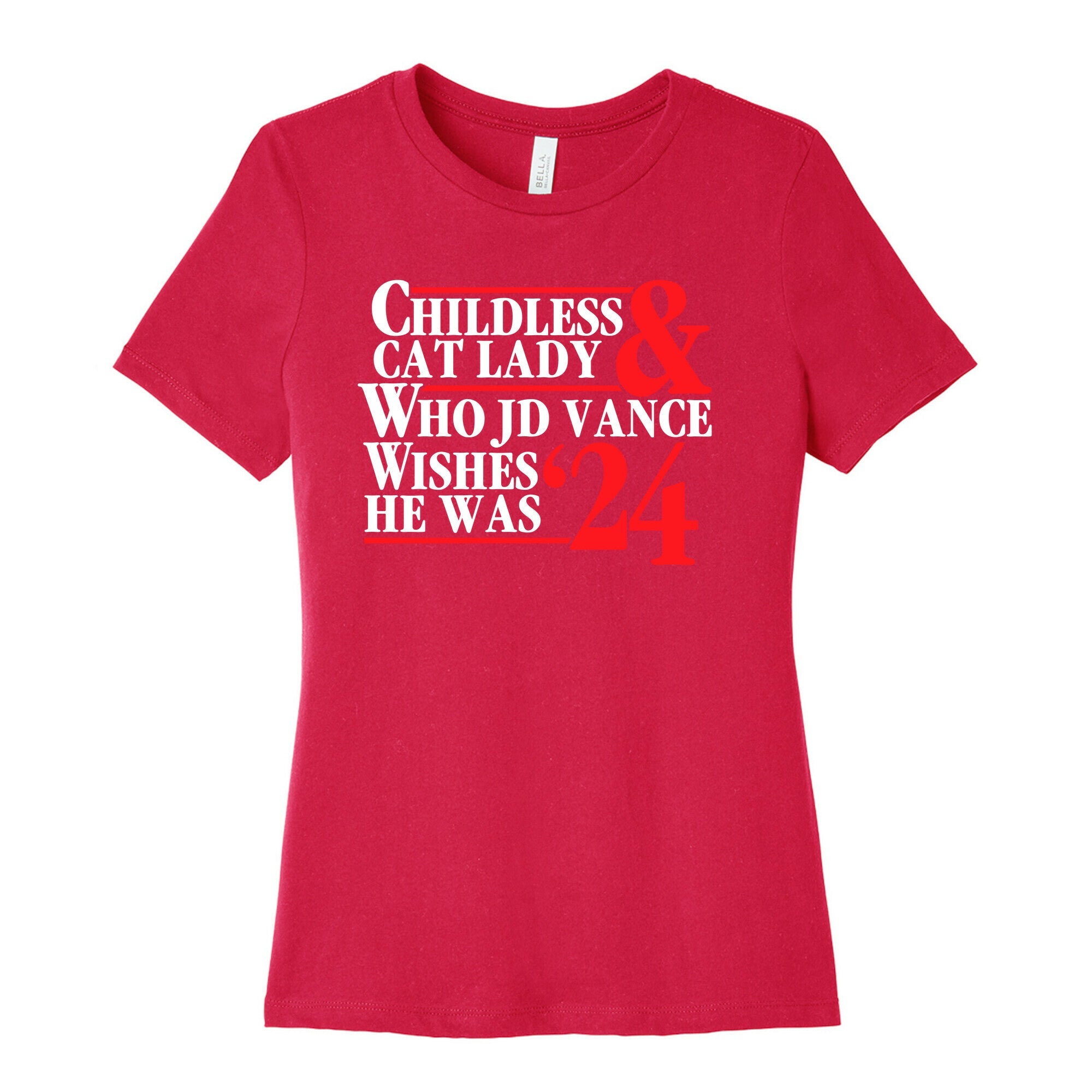 Childless Cat Lady Who JD Vance Wishes He Was Blue White Womens Cotton Tee