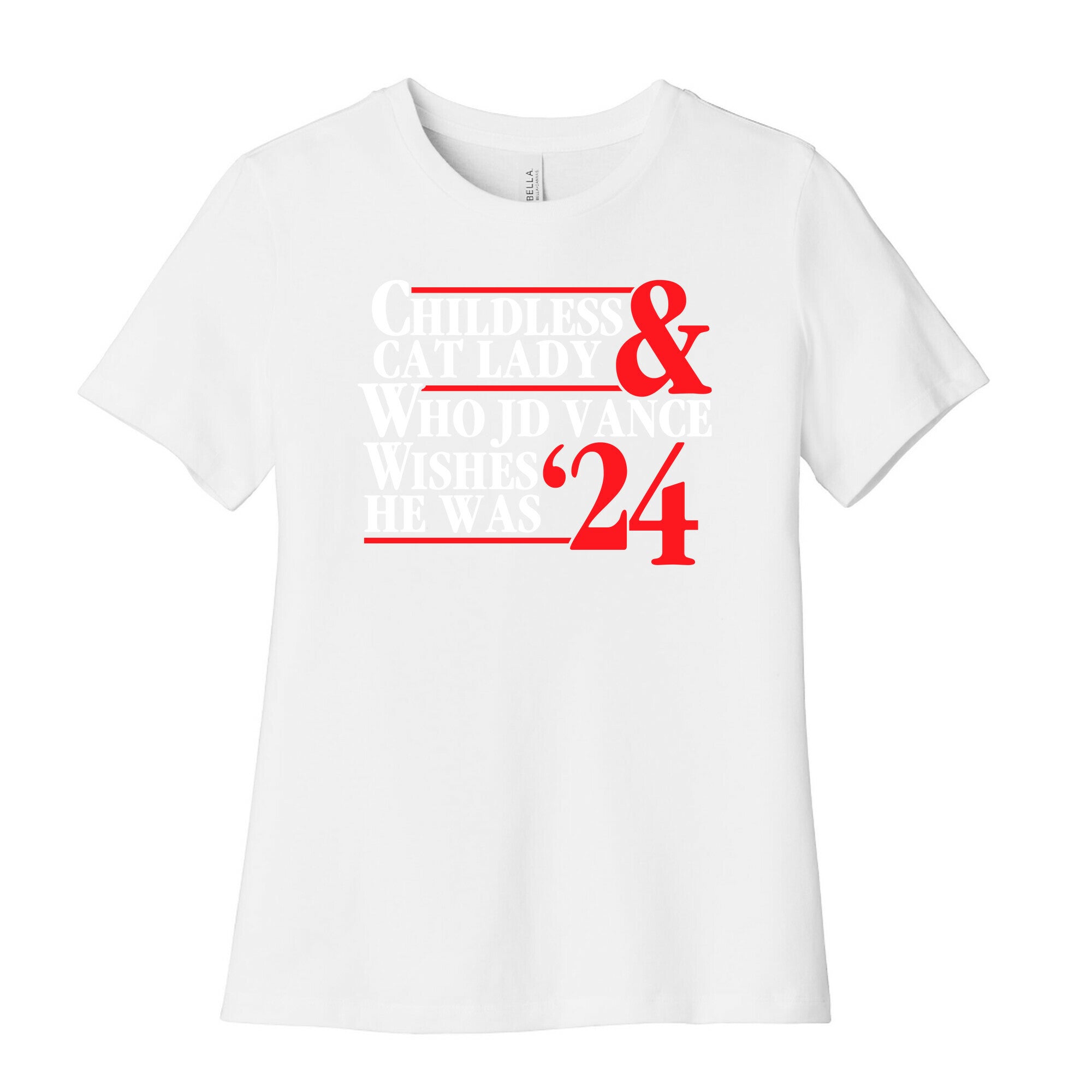 Childless Cat Lady Who JD Vance Wishes He Was Blue White Womens Cotton Tee