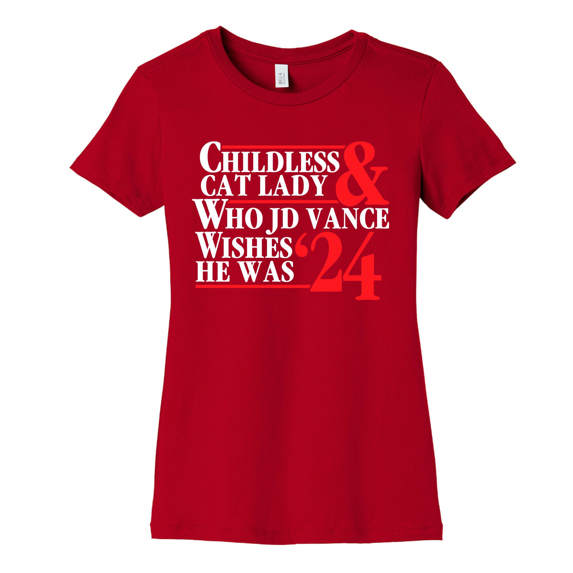 Childless Cat Lady Who JD Vance Wishes He Was Blue White Womens Cotton Tee