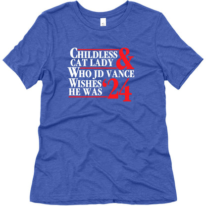 Childless Cat Lady Who JD Vance Wishes He Was Blue White Womens Triblend Tee