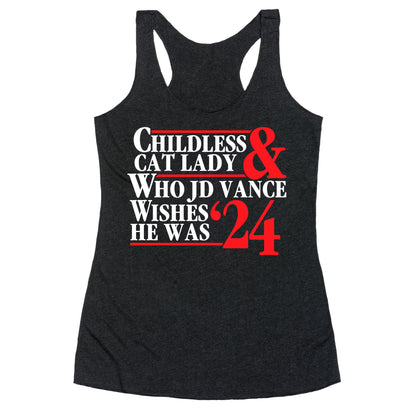 Childless Cat Lady Who JD Vance Wishes He Was Blue White Racerback Tank