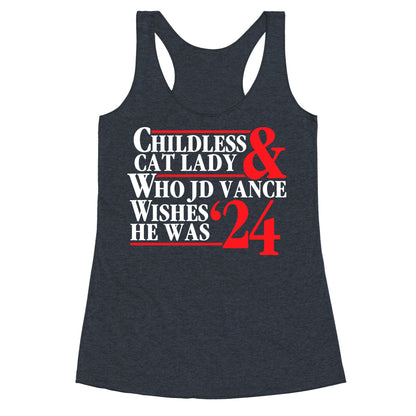 Childless Cat Lady Who JD Vance Wishes He Was Blue White Racerback Tank