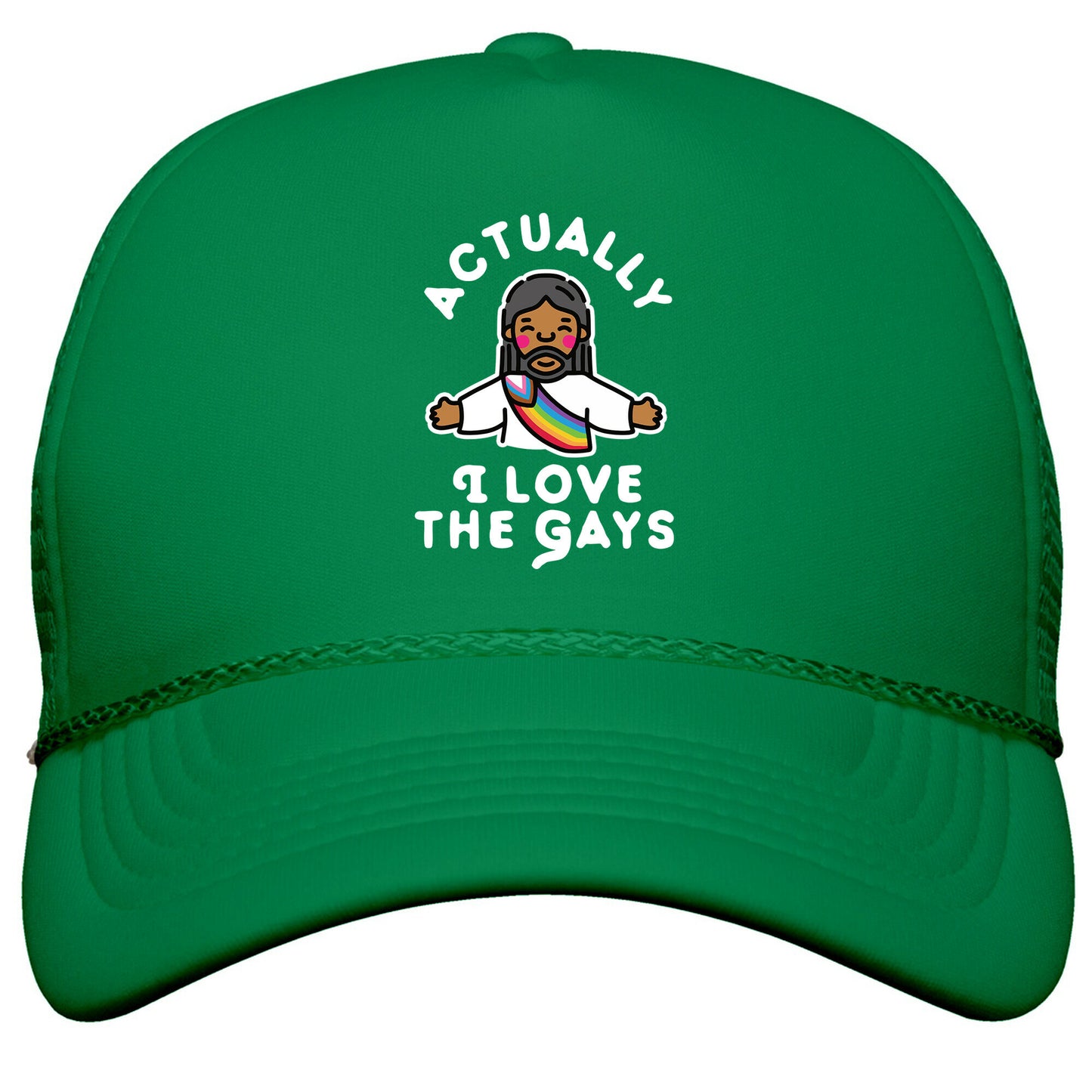 Actually, I Love The Gays \(Brown Jesus\) Snapback Trucker Hat