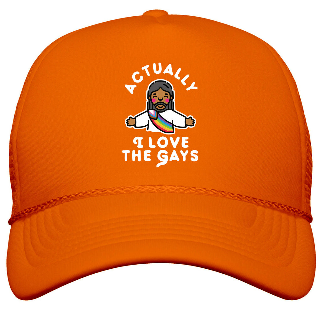 Actually, I Love The Gays \(Brown Jesus\) Snapback Trucker Hat