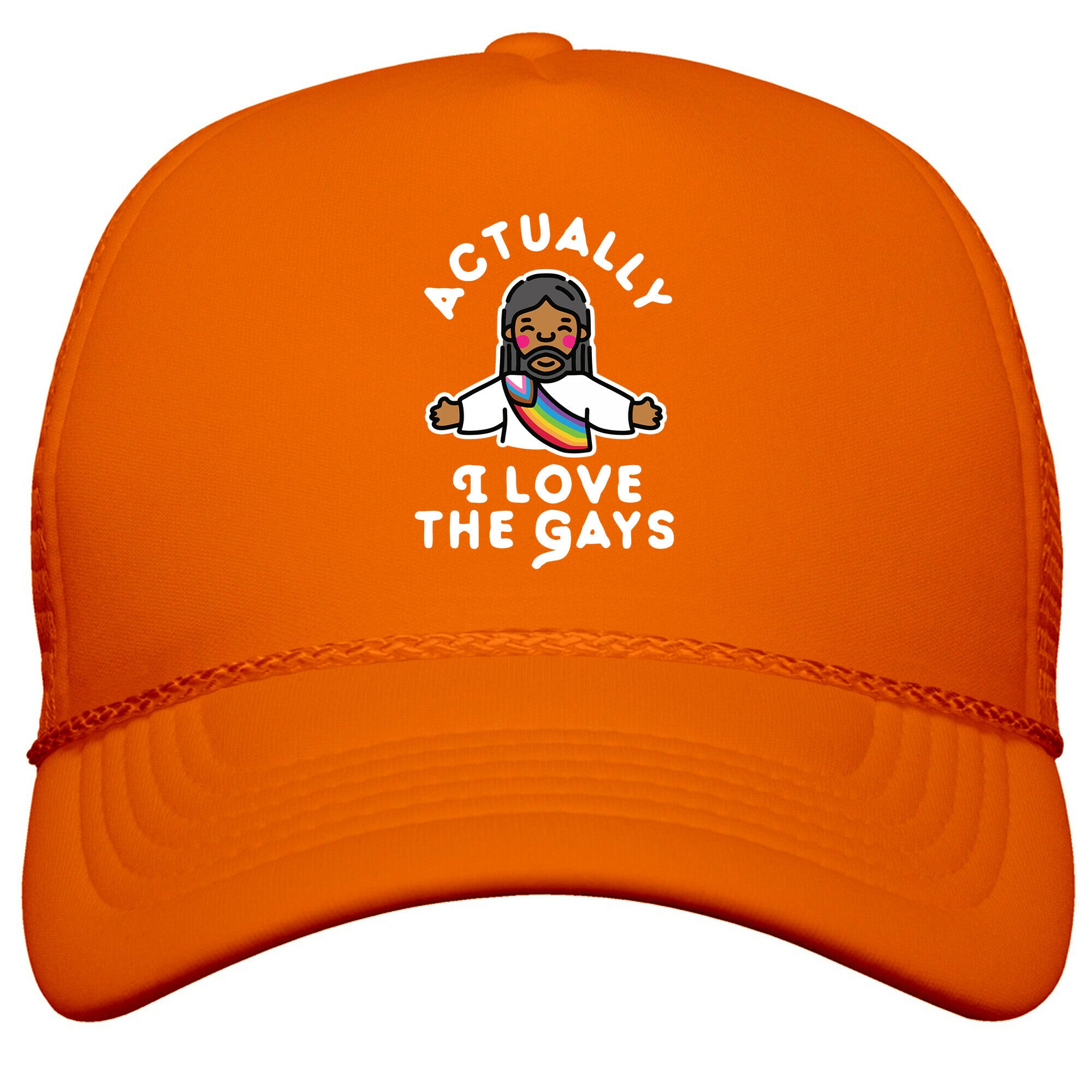 Actually, I Love The Gays \(Brown Jesus\) Snapback Trucker Hat