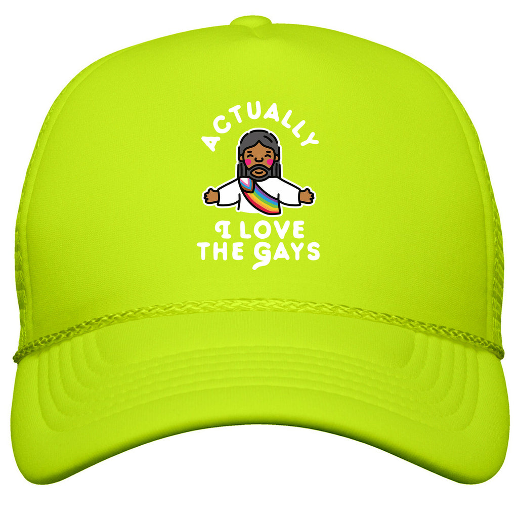 Actually, I Love The Gays \(Brown Jesus\) Snapback Trucker Hat