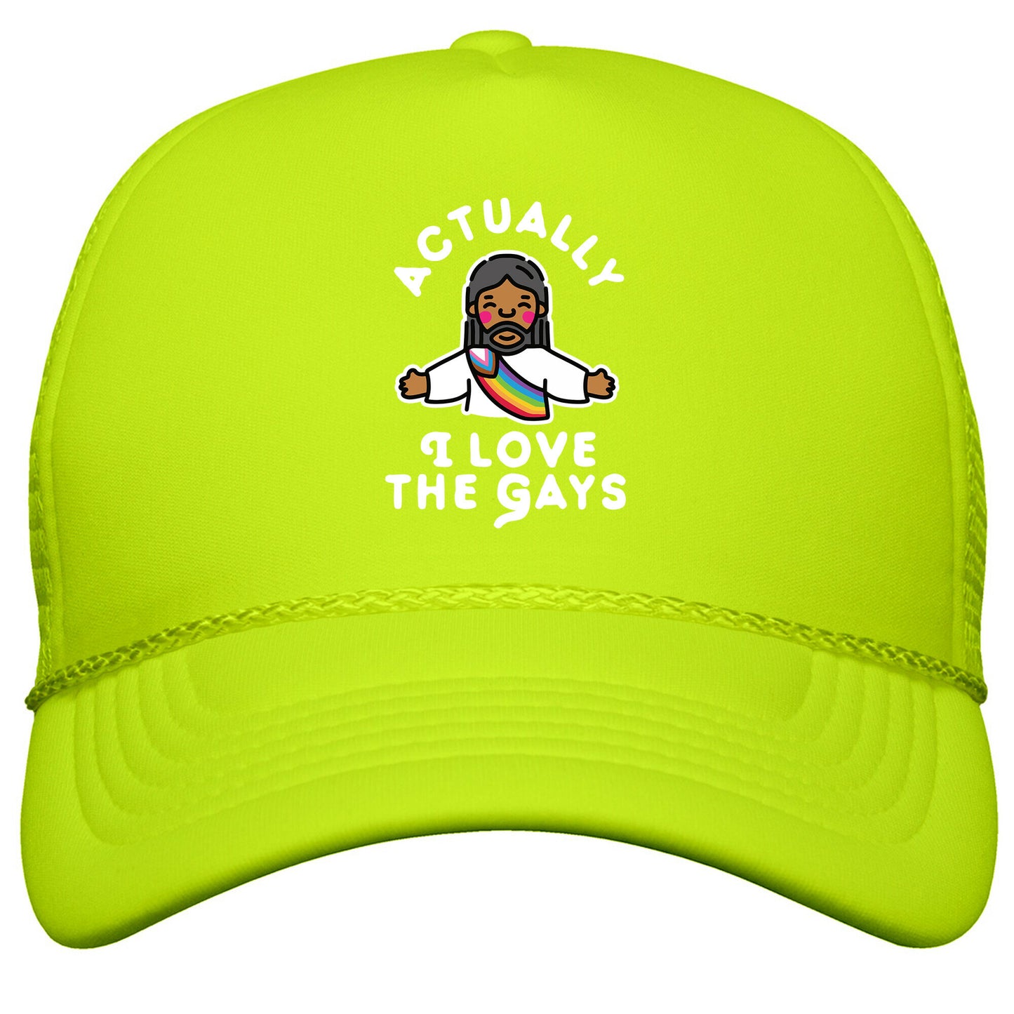 Actually, I Love The Gays \(Brown Jesus\) Snapback Trucker Hat