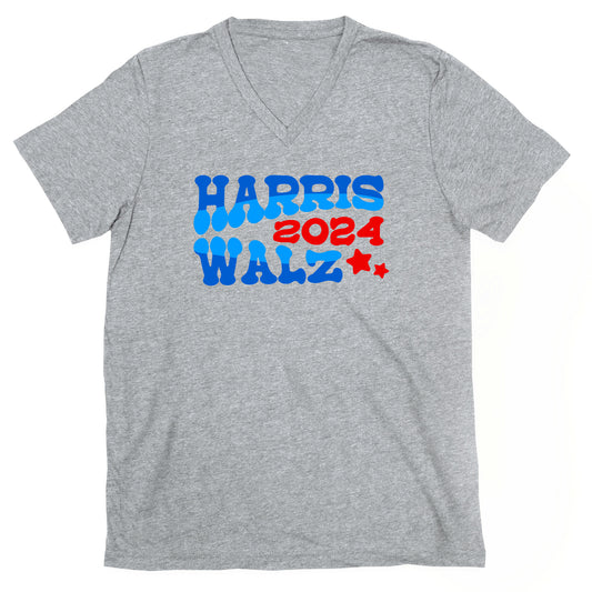 Harris Walz 2024 Retro Text V-Neck