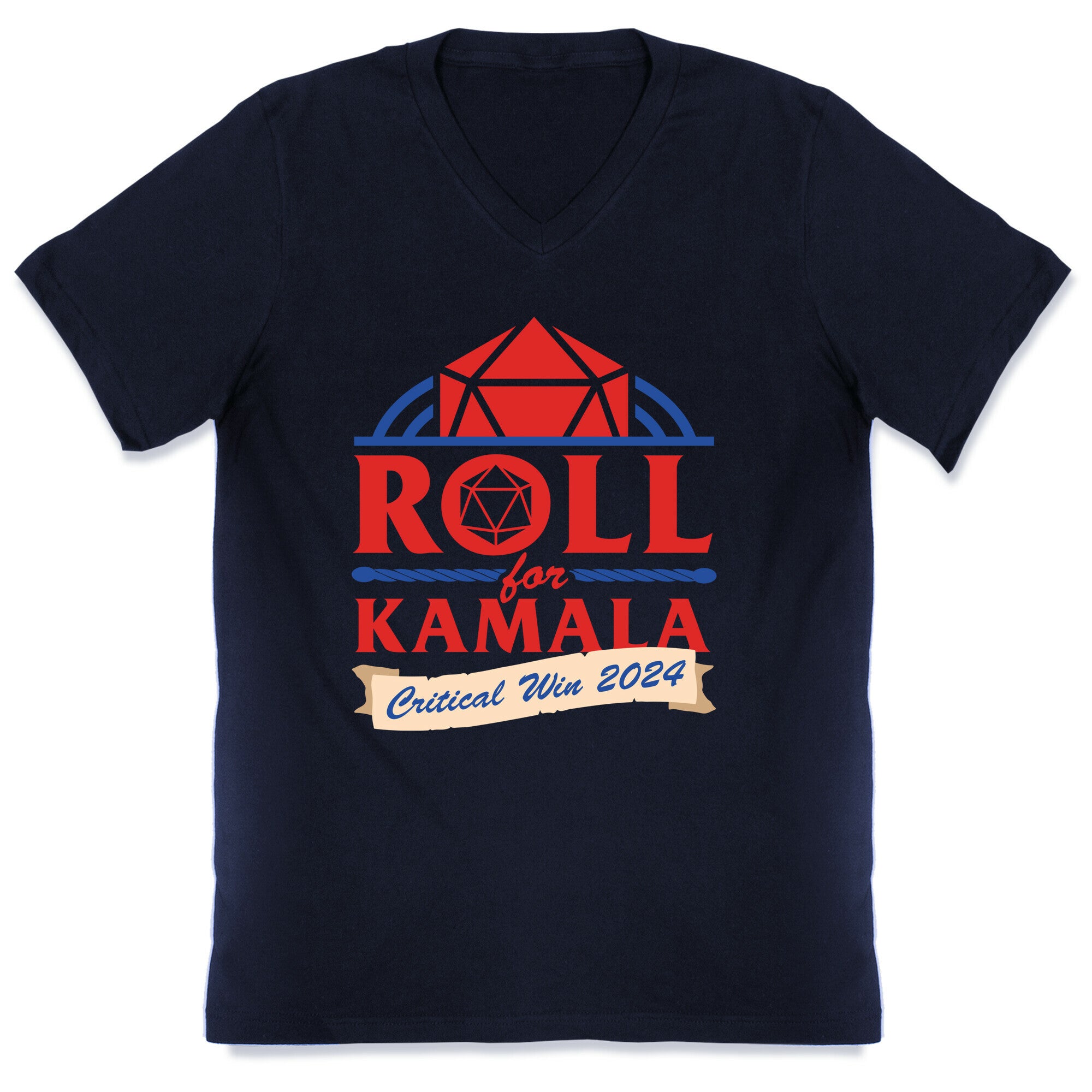 Roll for Kamala: Critical Win 2024 V-Neck