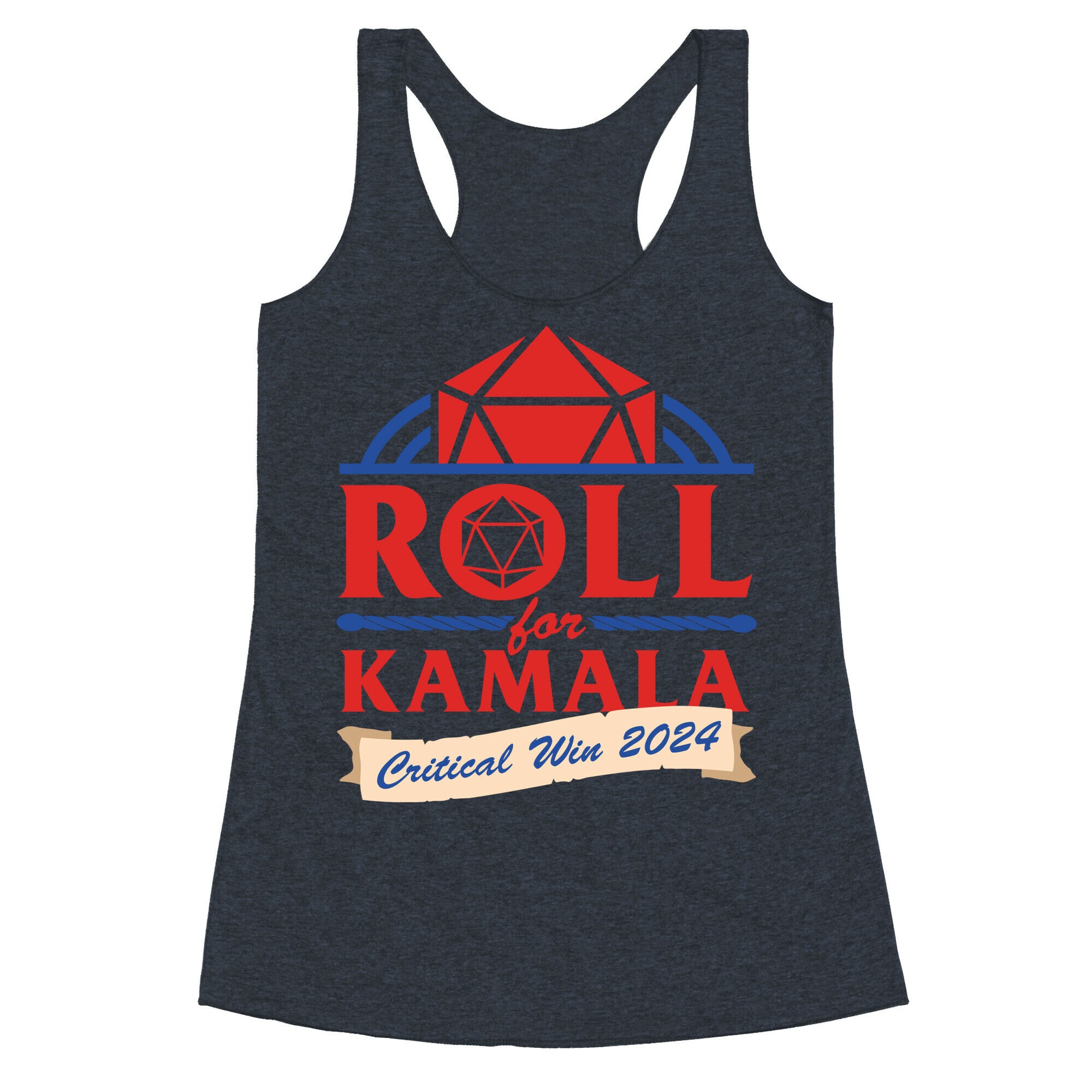 Roll for Kamala: Critical Win 2024 Racerback Tank