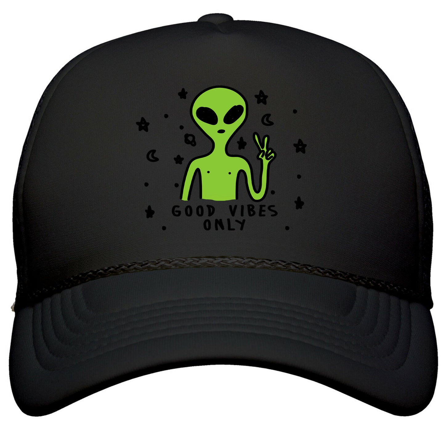 Good Vibes Only Alien Snapback Trucker Hat