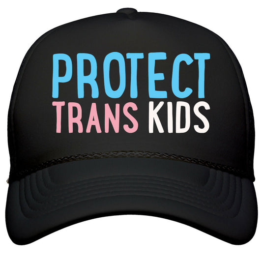 Protect Trans Kids White Print Snapback Trucker Hat