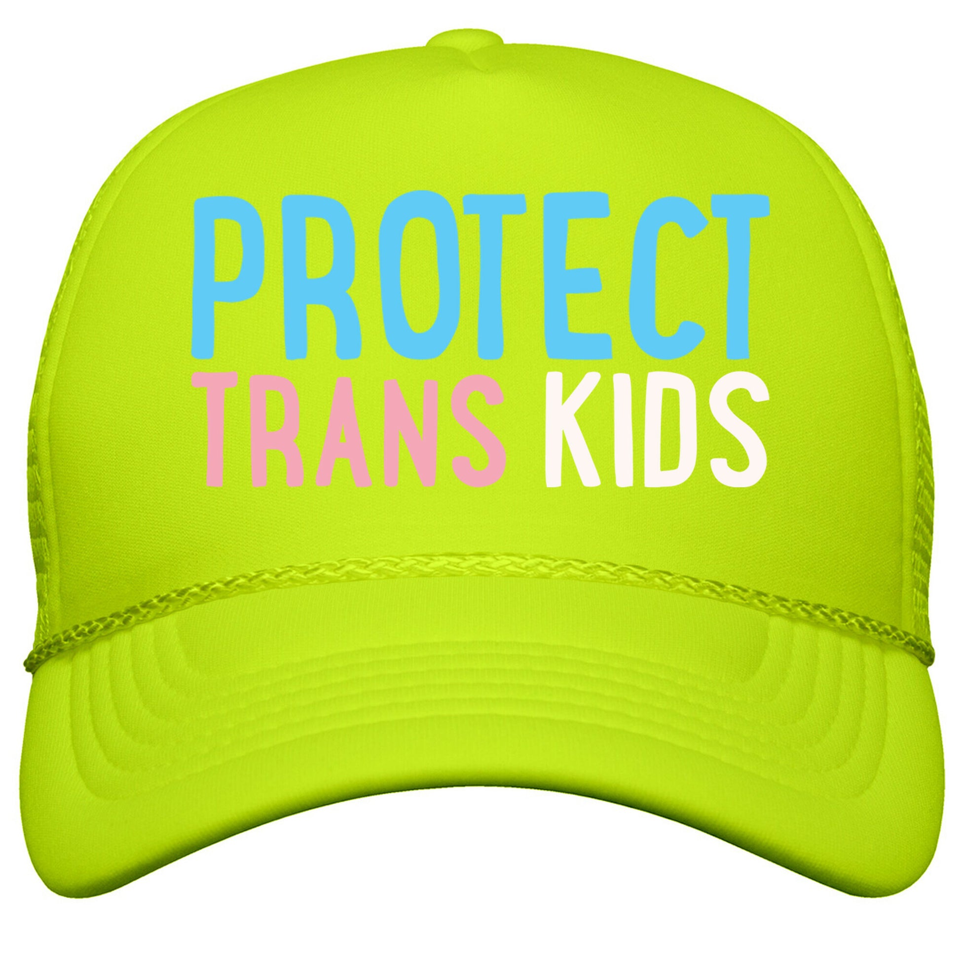 Protect Trans Kids White Print Snapback Trucker Hat