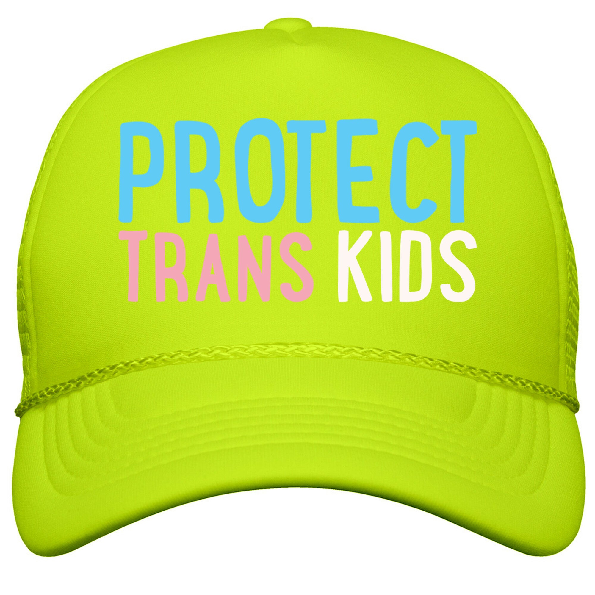 Protect Trans Kids White Print Snapback Trucker Hat