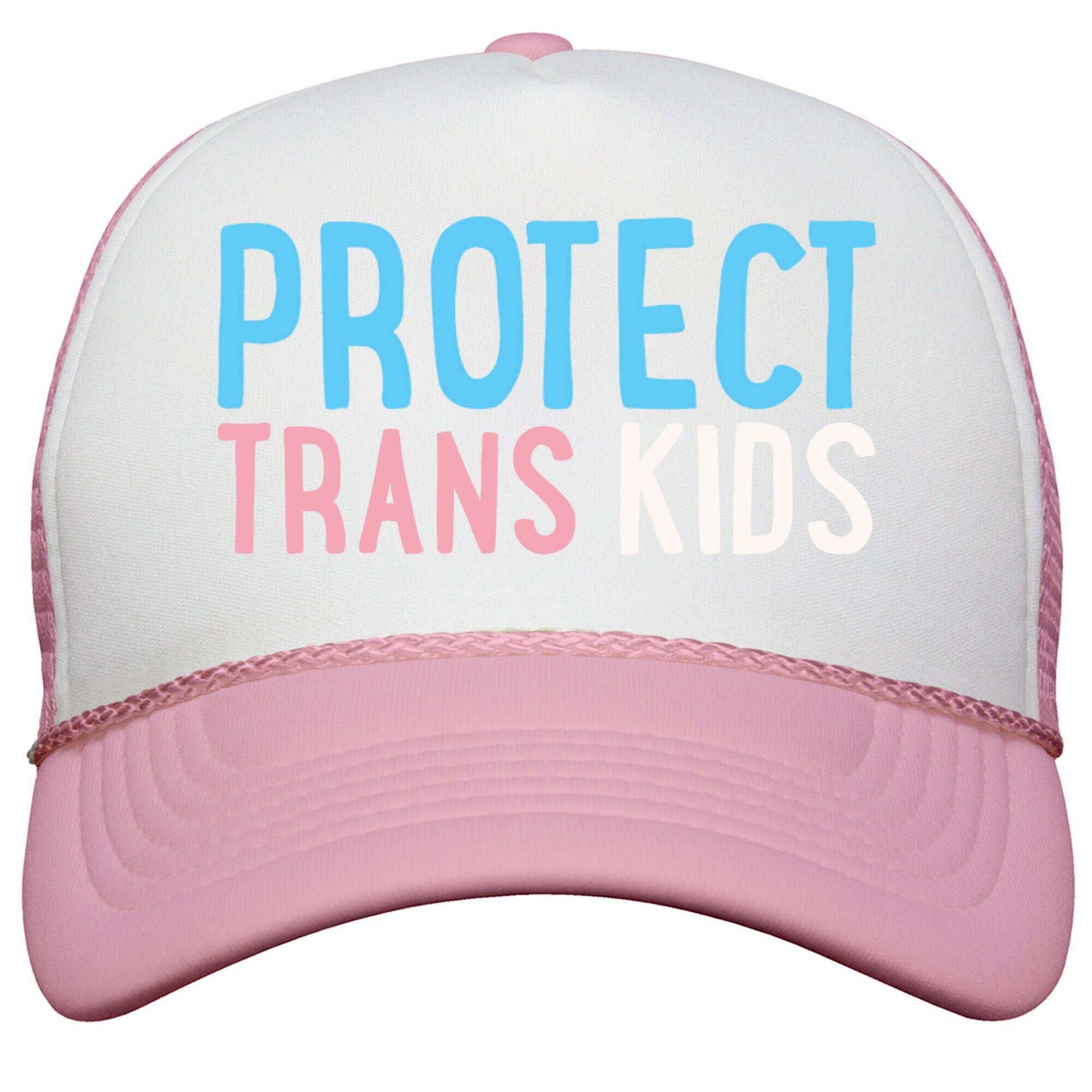 Protect Trans Kids White Print Snapback Trucker Hat
