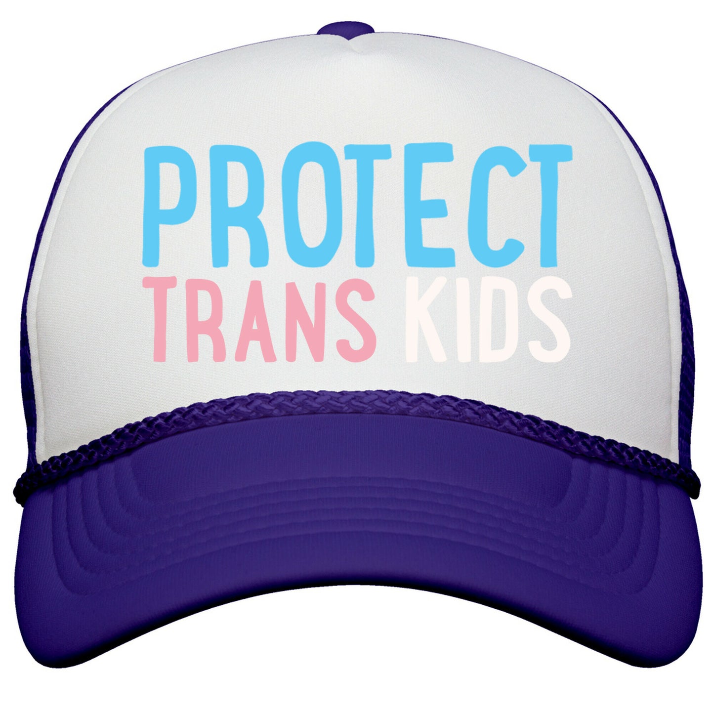 Protect Trans Kids White Print Snapback Trucker Hat