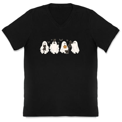 Cute Ghost Cats V-Neck