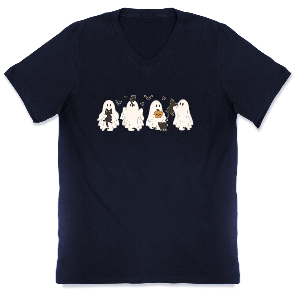 Cute Ghost Cats V-Neck