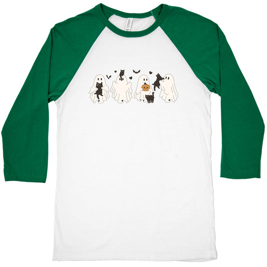 Cute Ghost Cats Baseball Tee